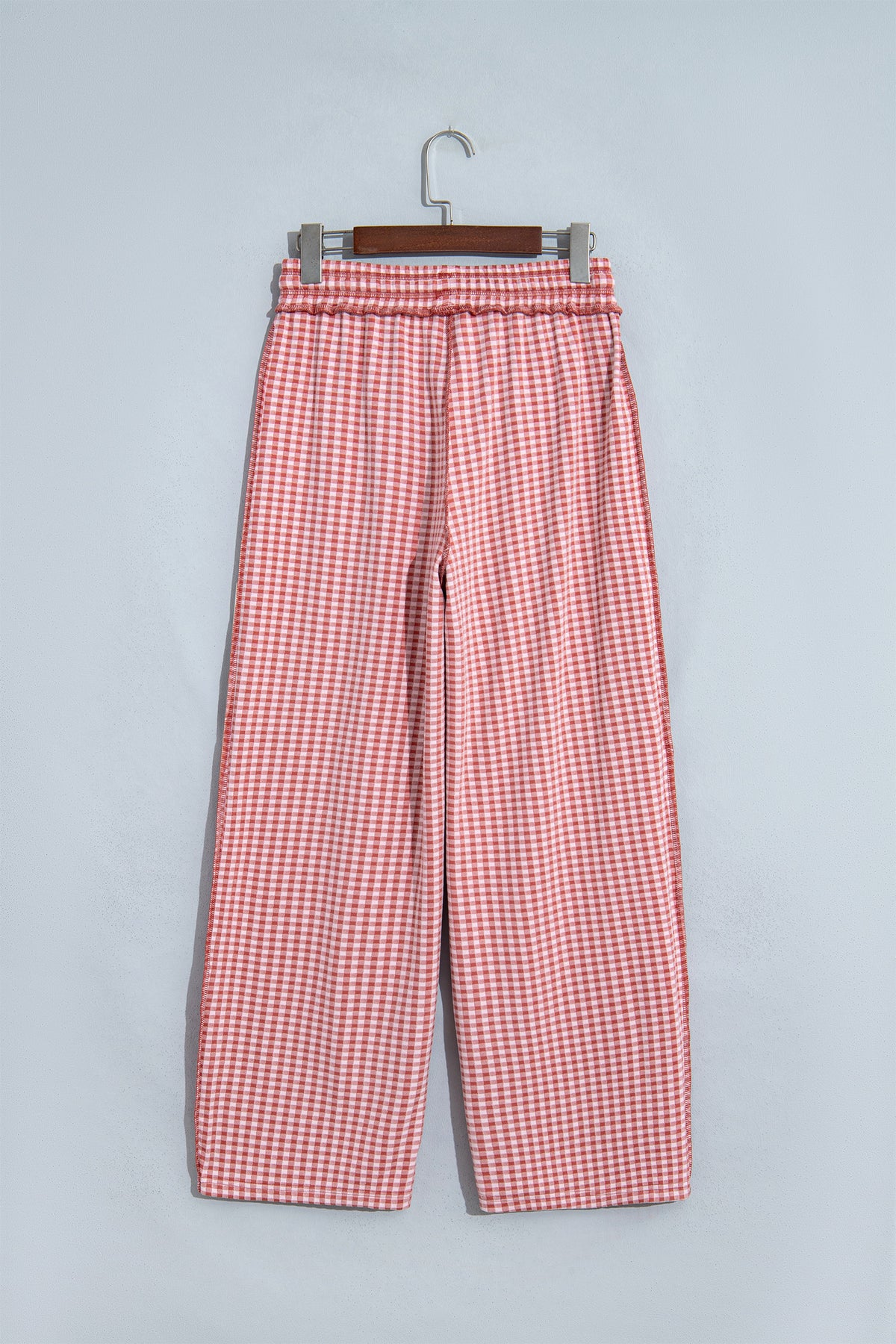 Red Plaid Contrast Trim Drawstring Elastic Waist Shift Pants