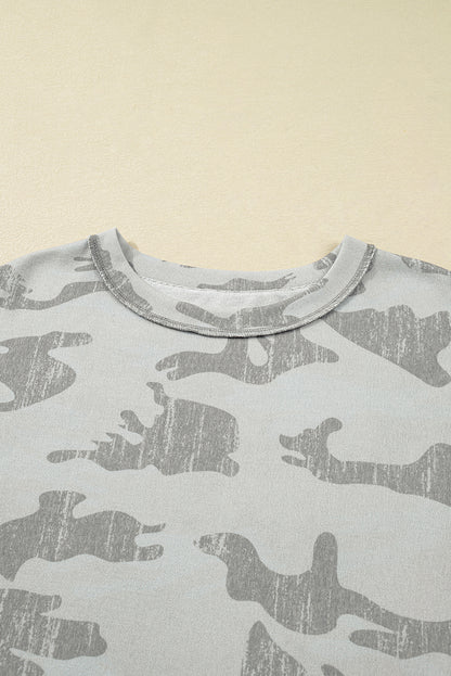 Multicolour Camouflage Print Round Neck Plus Size Sweatshirt