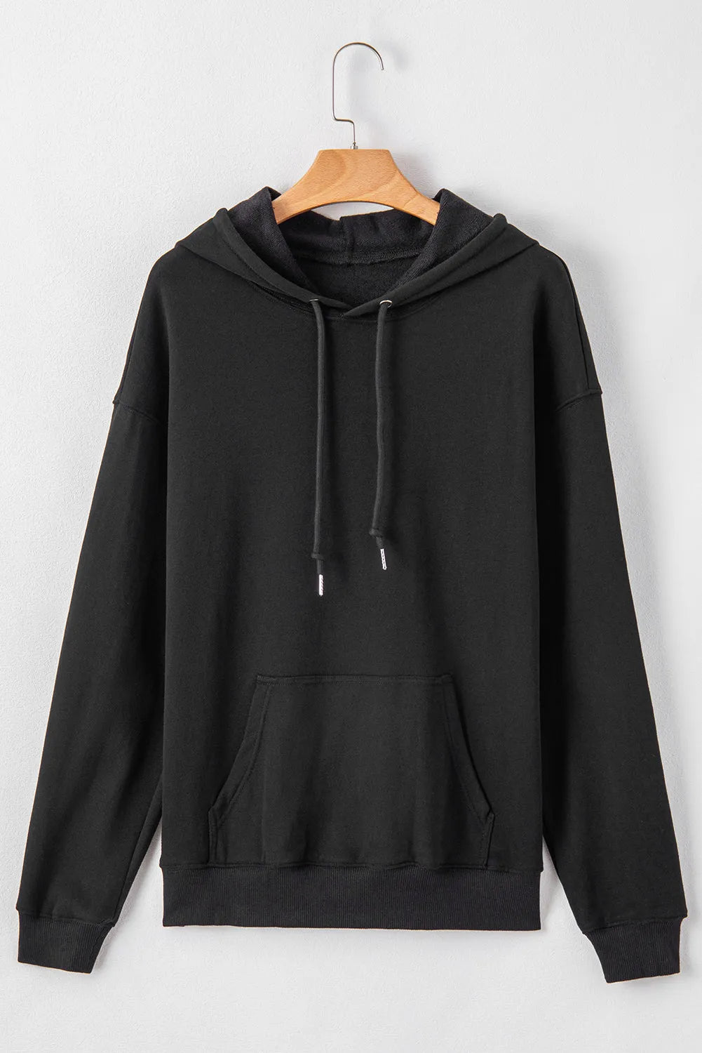 Black Fleece Lined Kangaroo Pocket Drawstring Chunky Hoodie - Chic Meadow Boutique 