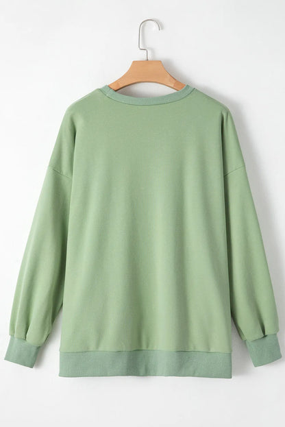 Smoke Green Solid O Neck High Low Hem Pullover Sweatshirt - Chic Meadow Boutique 