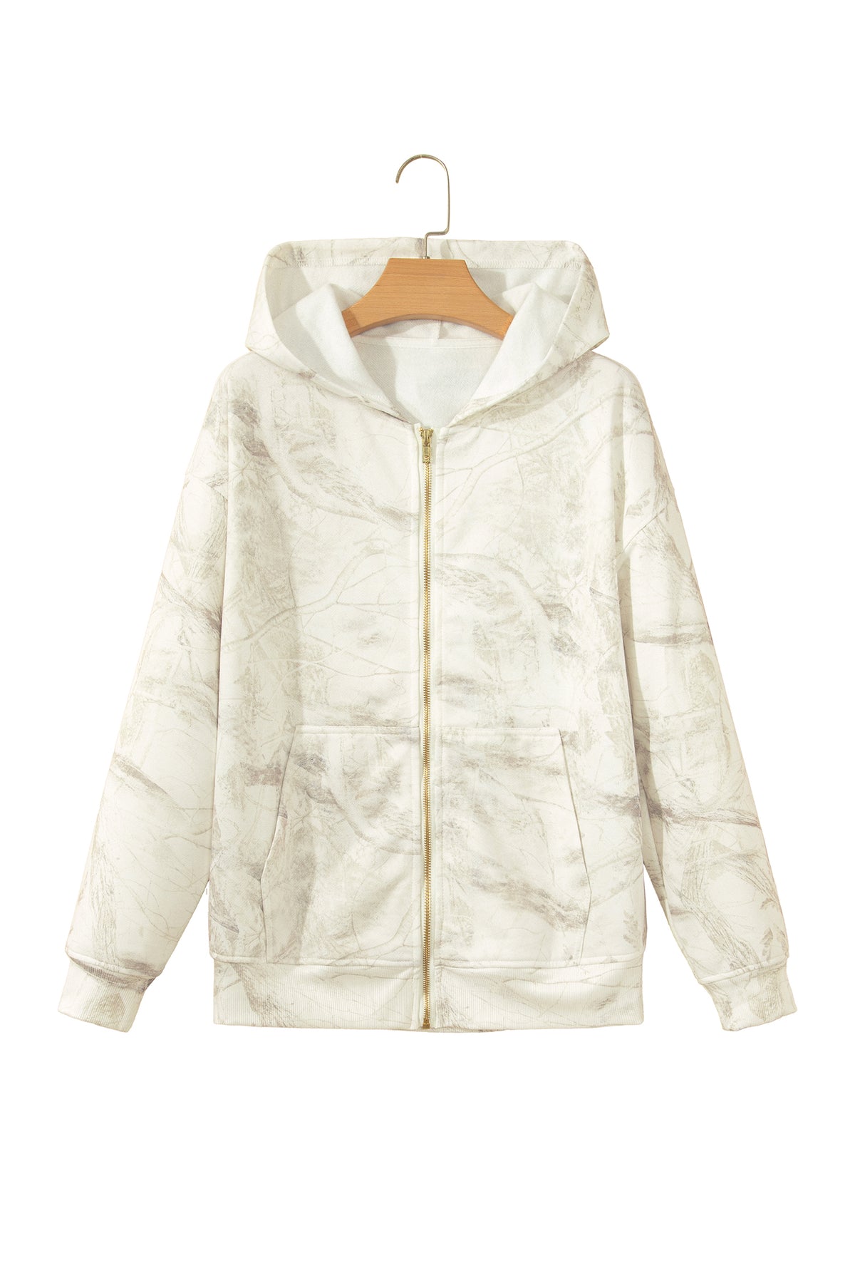 Multicolour Abstract Camo Print Hooded Zip-Up Sweatshirt