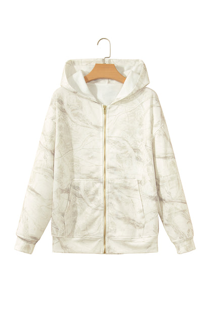 Multicolour Abstract Camo Print Hooded Zip-Up Sweatshirt