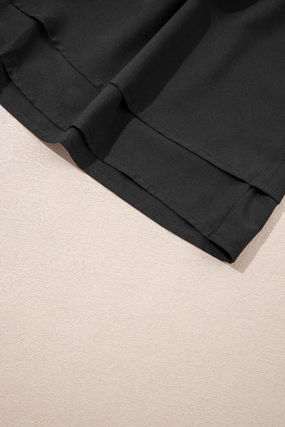 Black Crossed Waist Tiered Flowy Shorts