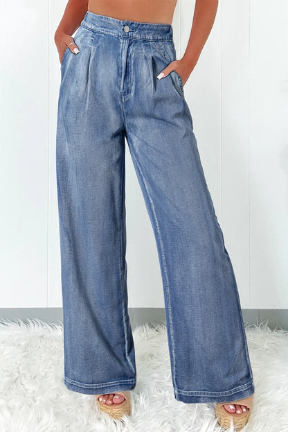 Dusk Blue Acid Wash Wide Leg High Waist Jeans - Chic Meadow Boutique 