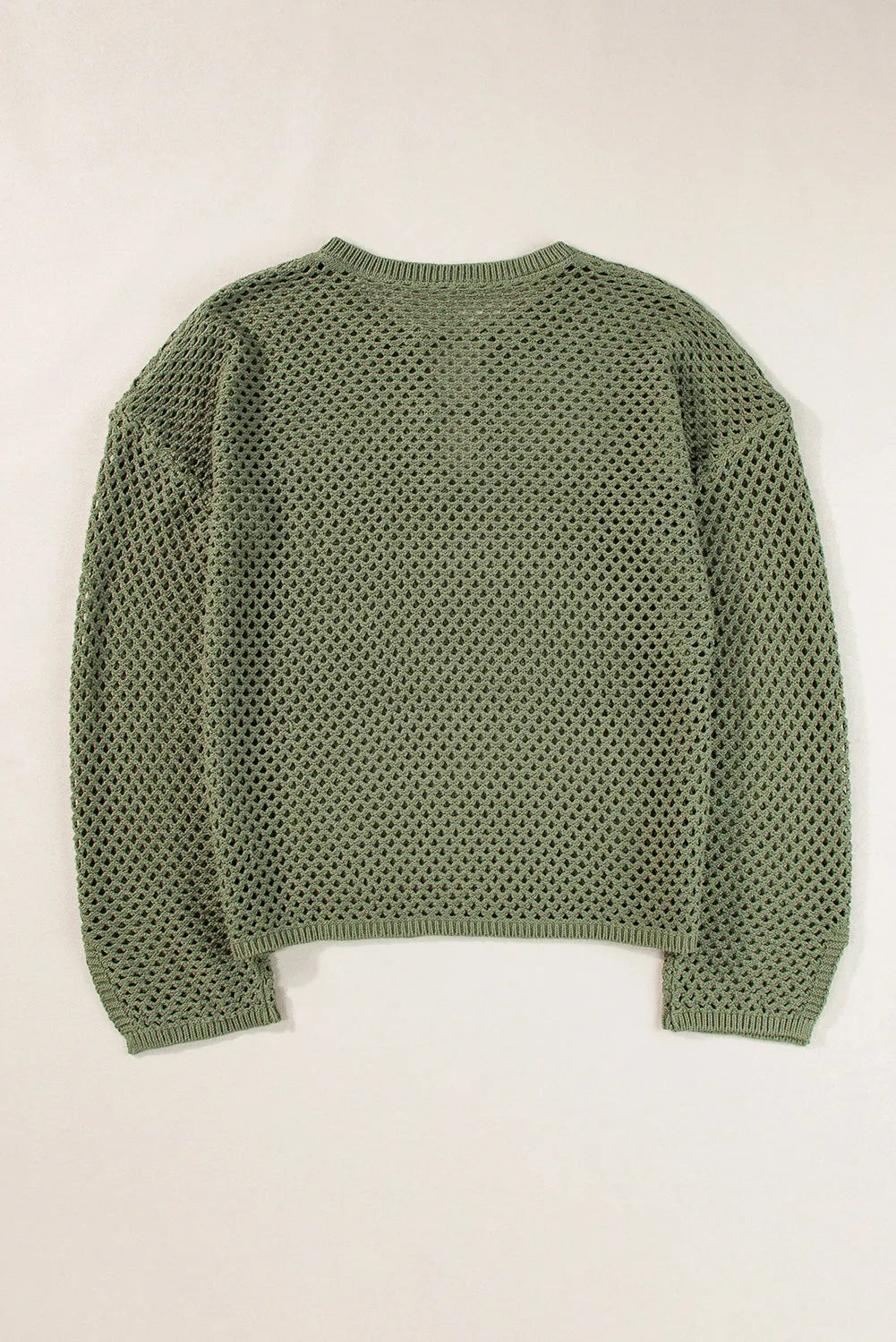 Vineyard Green Open Knit Buttoned Neck Split Sleeve Sweater - Chic Meadow Boutique 