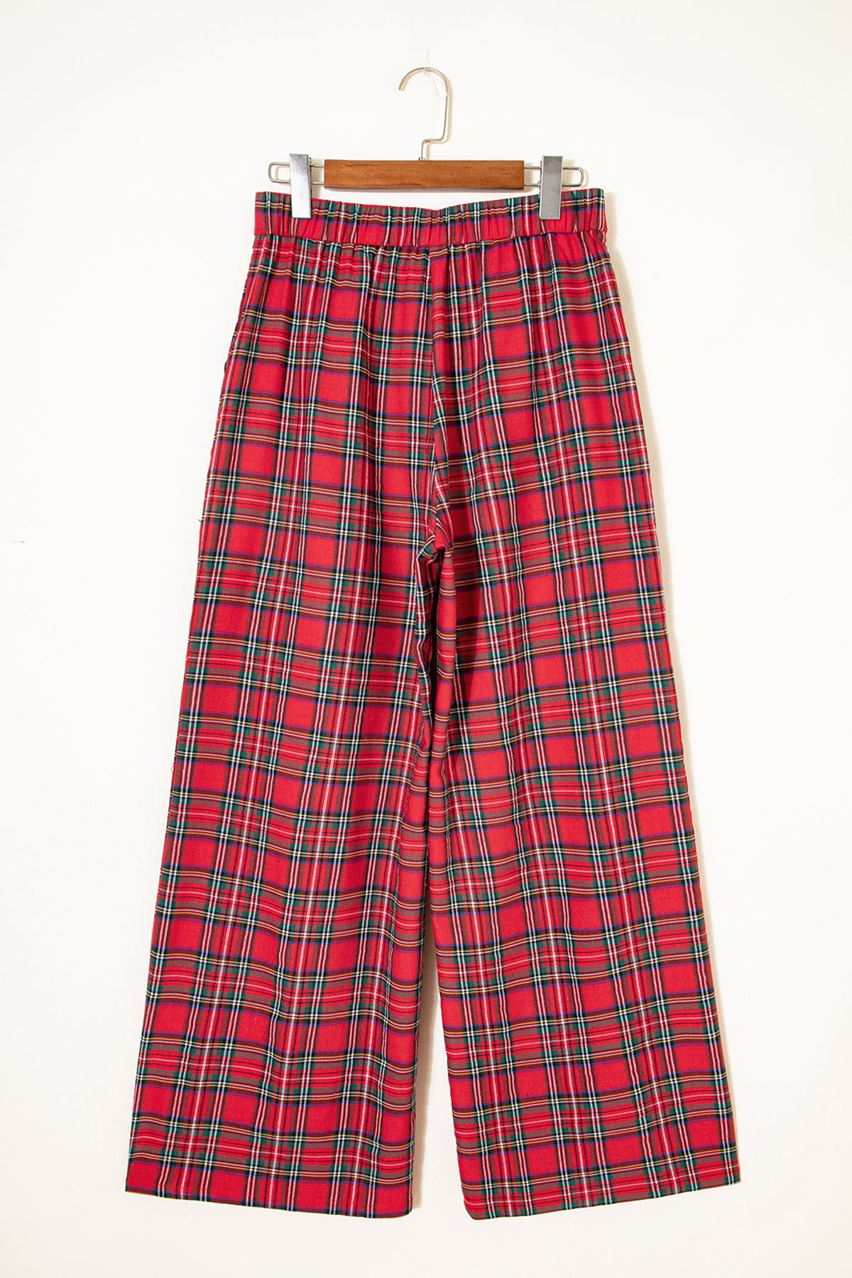 Red Festive Plaid Wide Leg Pull On Pants