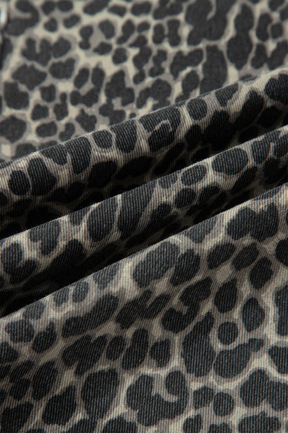 Black Leopard Print High Waist Barrel Jeans