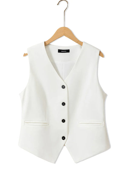 White Solid Color Button up V Neck Suit Vest - Chic Meadow Boutique 