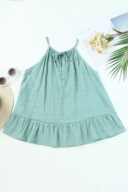 Green Lightweight Ruffle Hem Halter Tank Top - Chic Meadow Boutique 