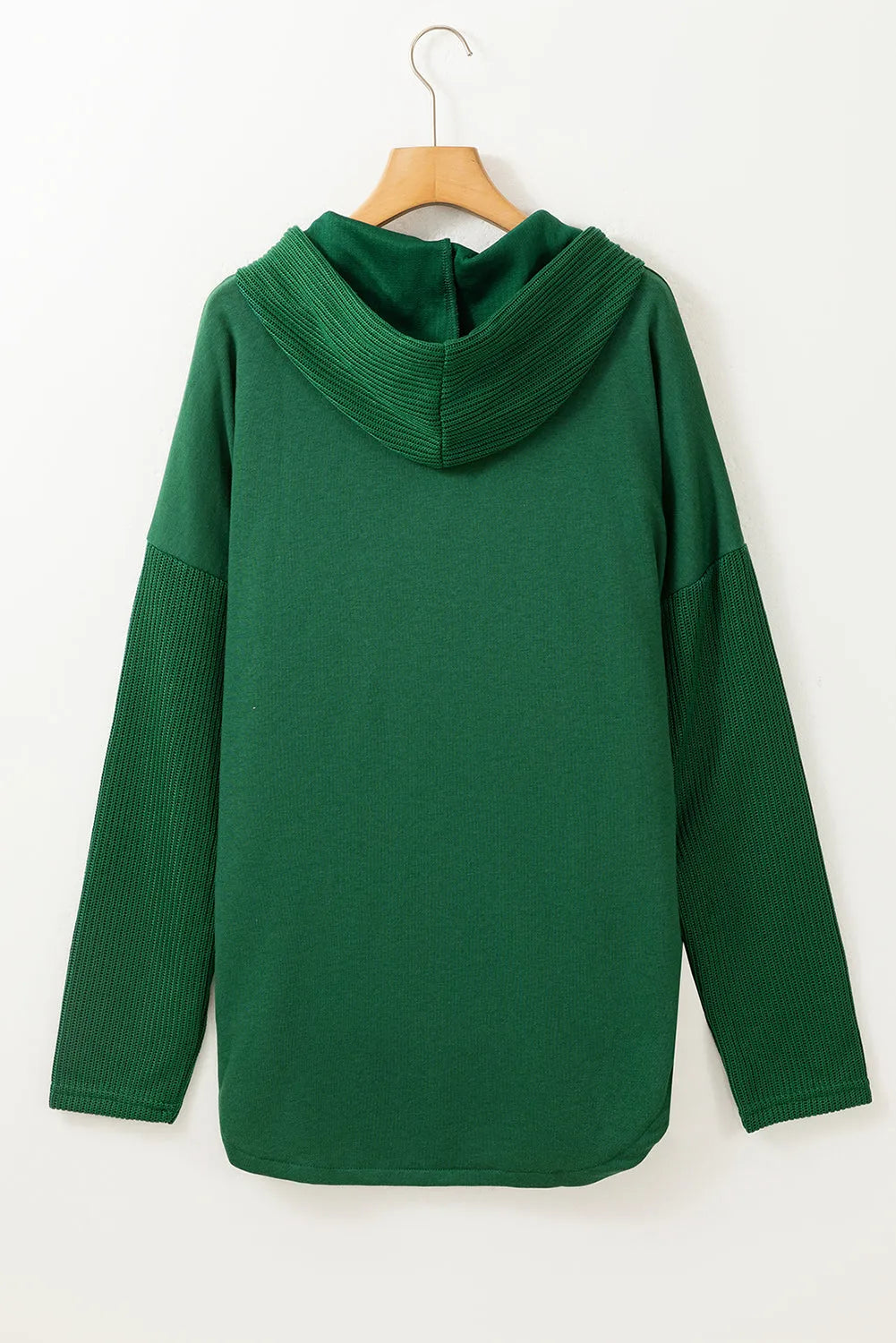 Blackish Green Button Up Contrast Knitted Sleeves Hooded Jacket - Chic Meadow Boutique 