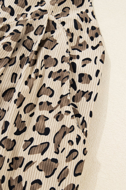 Brown Leopard Bib Wide Leg Jumpsuit