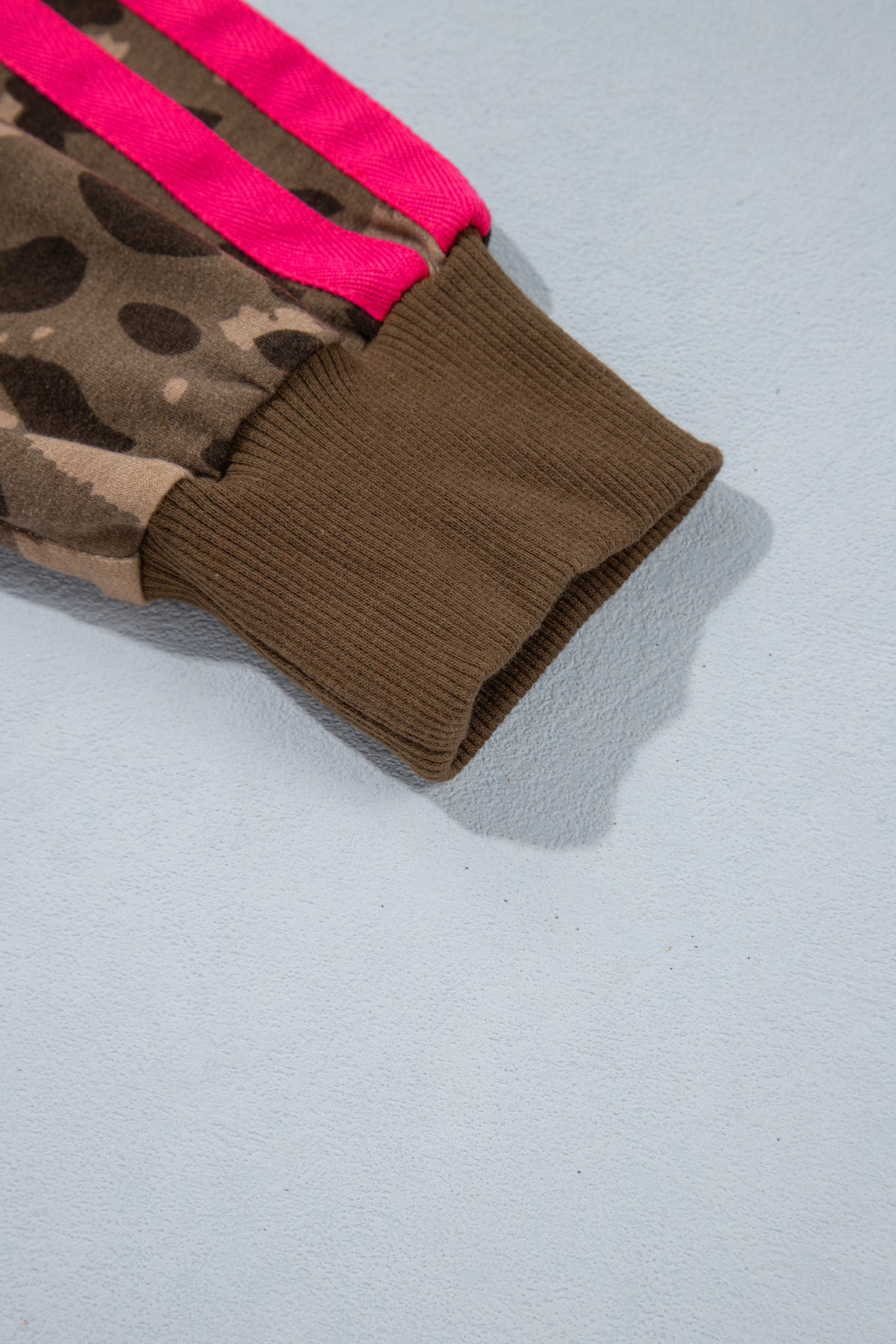 Brown Leopard Print Striped Detail Relaxed Pullover Sweatshirt