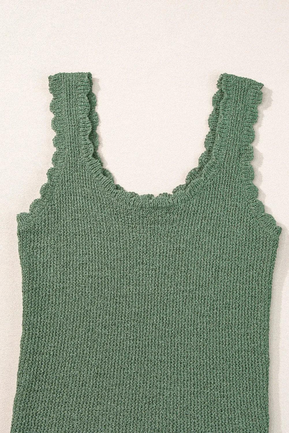 Tops/Sweater Vests Mist Green U Neck Scallop Trim Sweater Vest