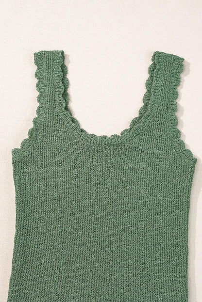 Mist Green U Neck Scallop Trim Sweater Vest - Chic Meadow Boutique 