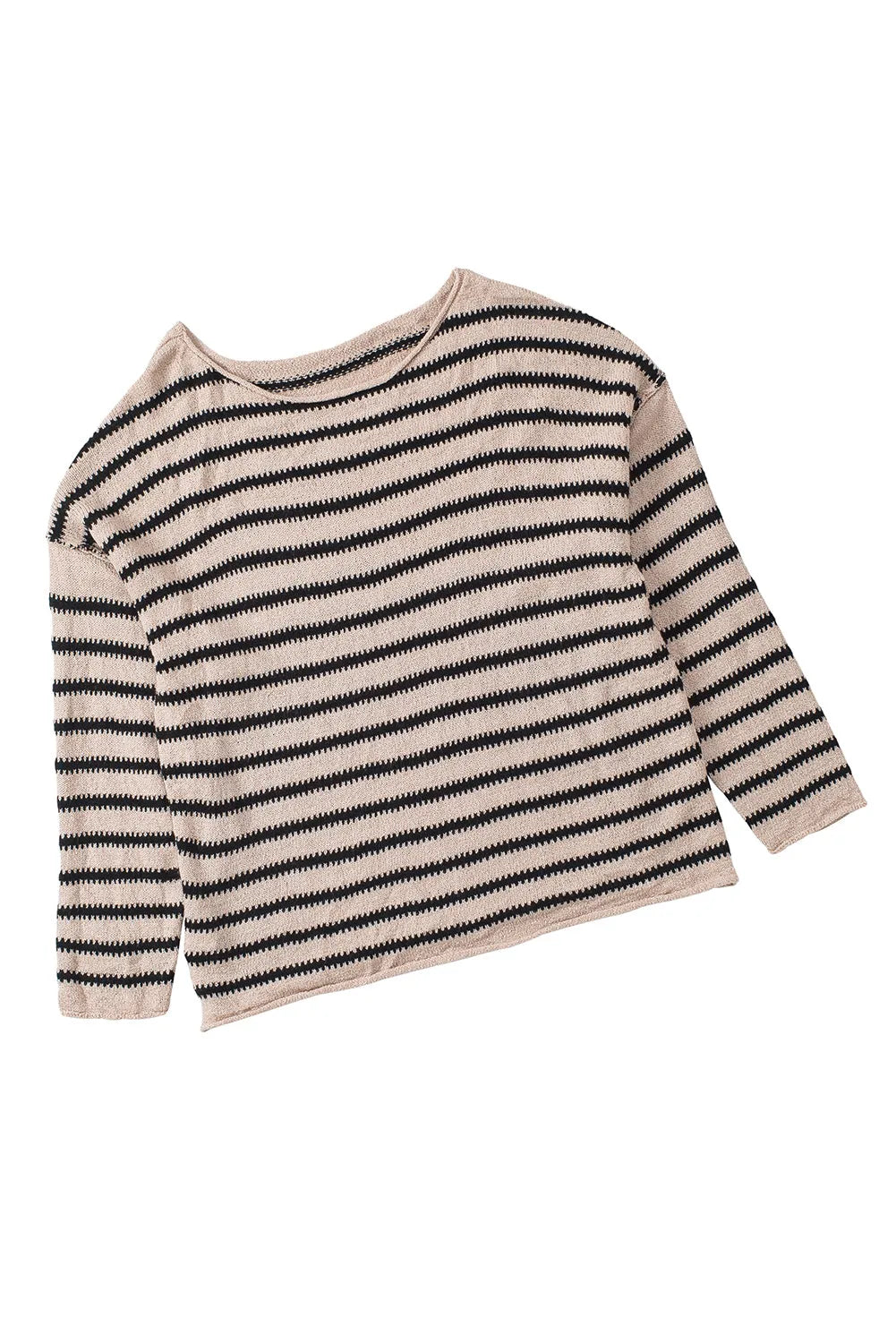 Striped Print Dropped Shoulder Loose Sleeve Sweater - Chic Meadow Boutique 