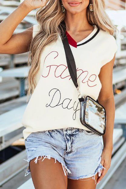 White Vintage Game Day Sweater Vest - Chic Meadow Boutique 