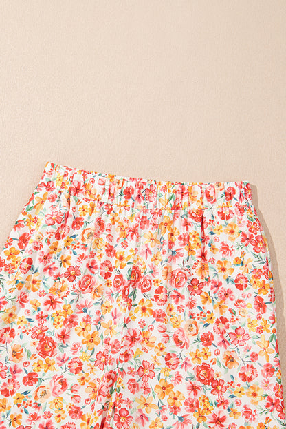 Pink Boho Floral Bandeau Top and High Waist Wide Leg Pants Set