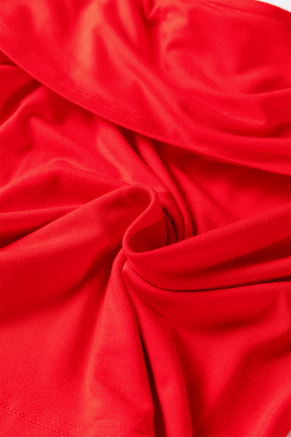 Fiery Red Foldover Off Shoulder Long Sleeve Slim Top
