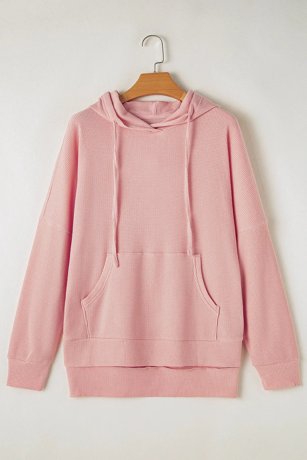 Light Pink Waffle Knit Fleece Lined High Low Oversized Hoodie - Chic Meadow Boutique 