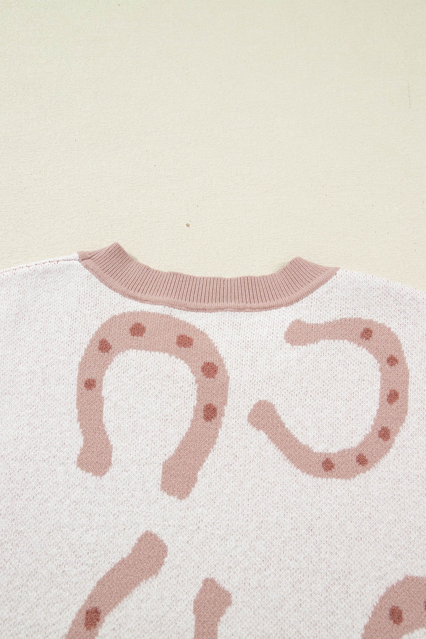 Beige Horse Shoe Western Print Tied Side Cap Sleeve Knitted T Shirt