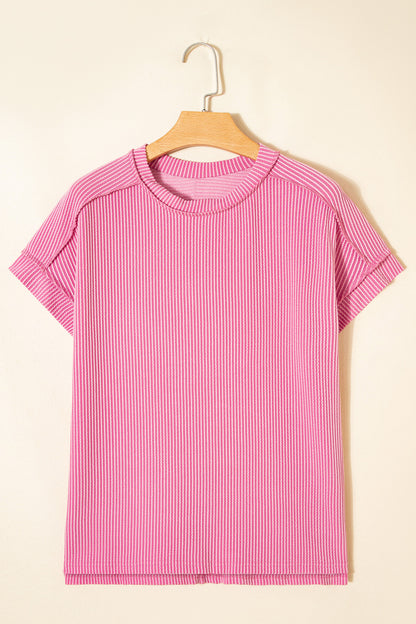 Bonbon Textured Knit Exposed Stitching T-shirt
