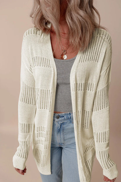 White Solid Color Lightweight Open Knit Tunic Cardigan - Chic Meadow Boutique 