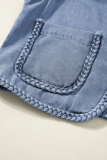 Ashleigh Blue Braided Trim Pocketed Denim Vest - Chic Meadow Boutique 