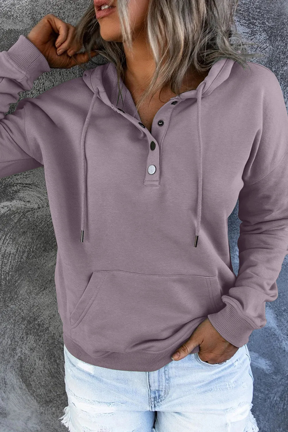 Purple Snap Button Pullover Hoodie with Pocket - Chic Meadow Boutique 