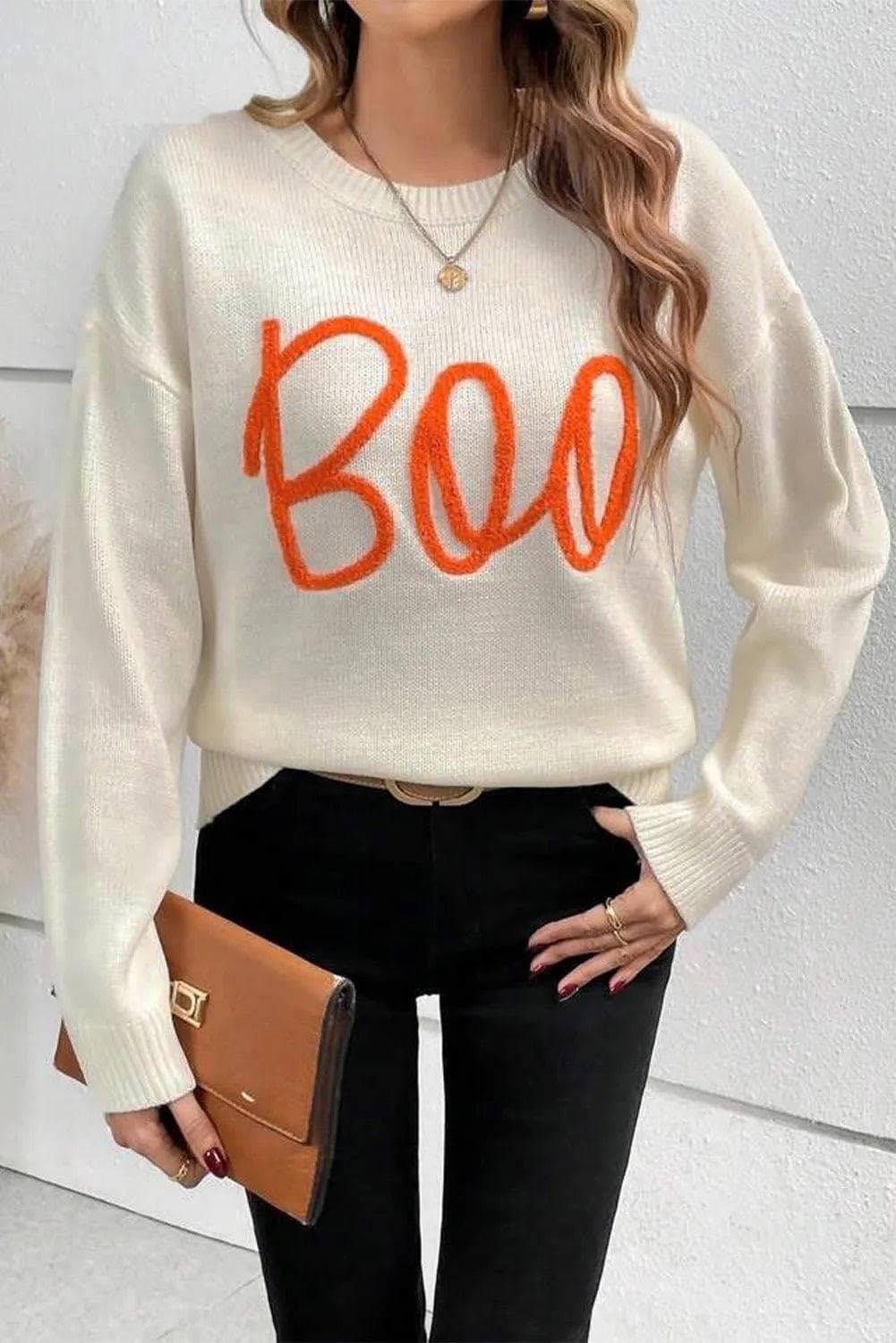 Sweaters & Cardigans/Sweaters Apricot Boo Knitted Pattern Ribbed Edge Drop Shoulder Sweater