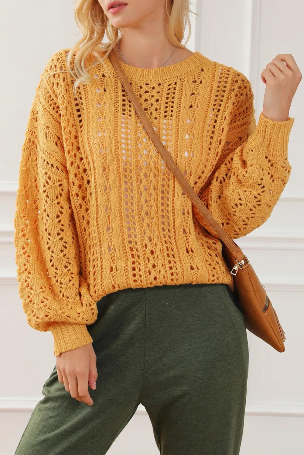 Ginger Cable Knit Hollow Out Drop Shoulder Sweater - Chic Meadow Boutique 