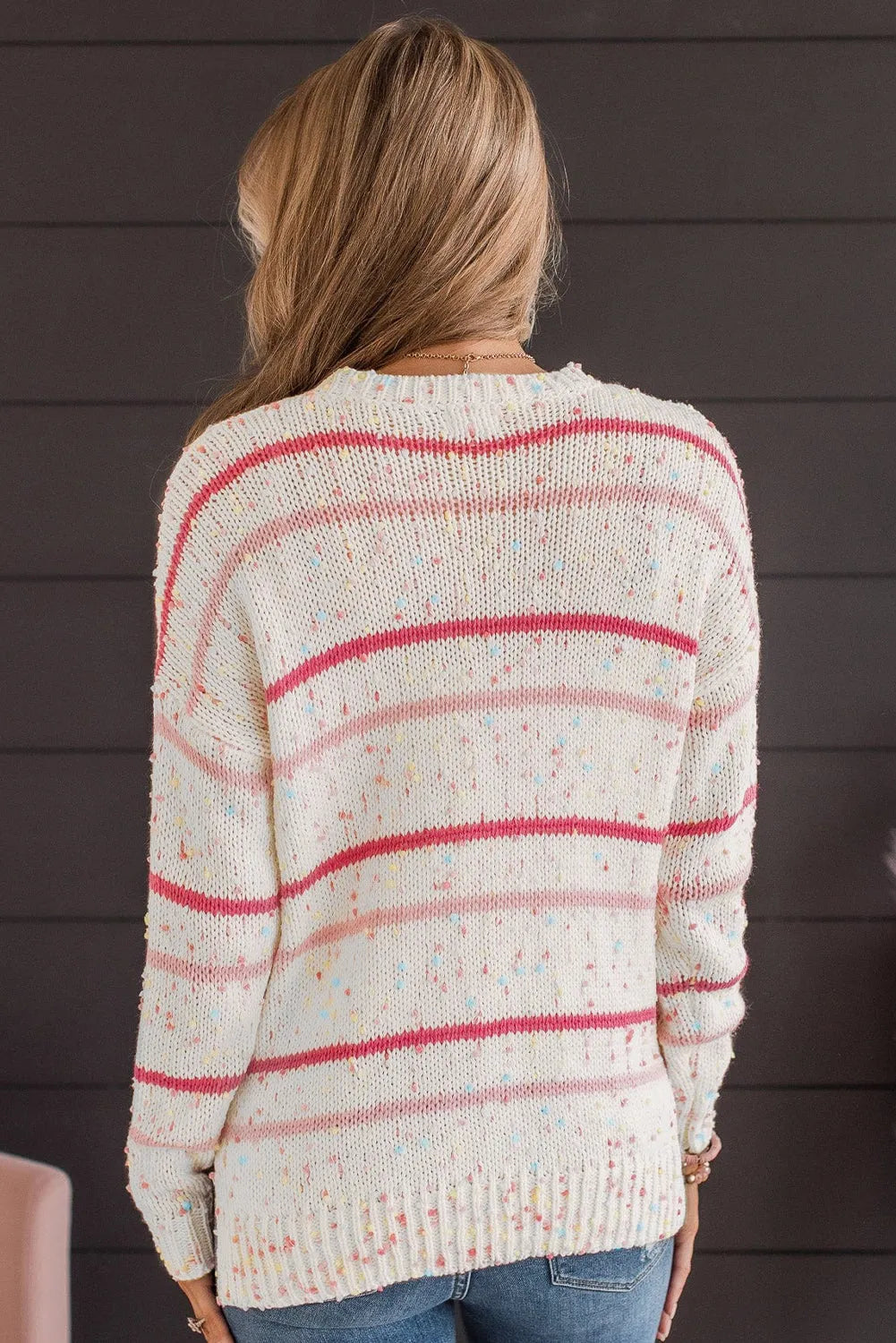 Pink Striped Confetti Knit Sweater - Chic Meadow Boutique 