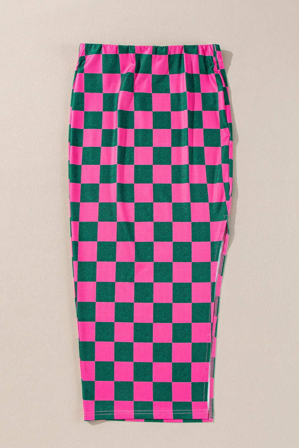 Rose Checkered Print Side Slit High Waist Midi Skirt - Chic Meadow Boutique 