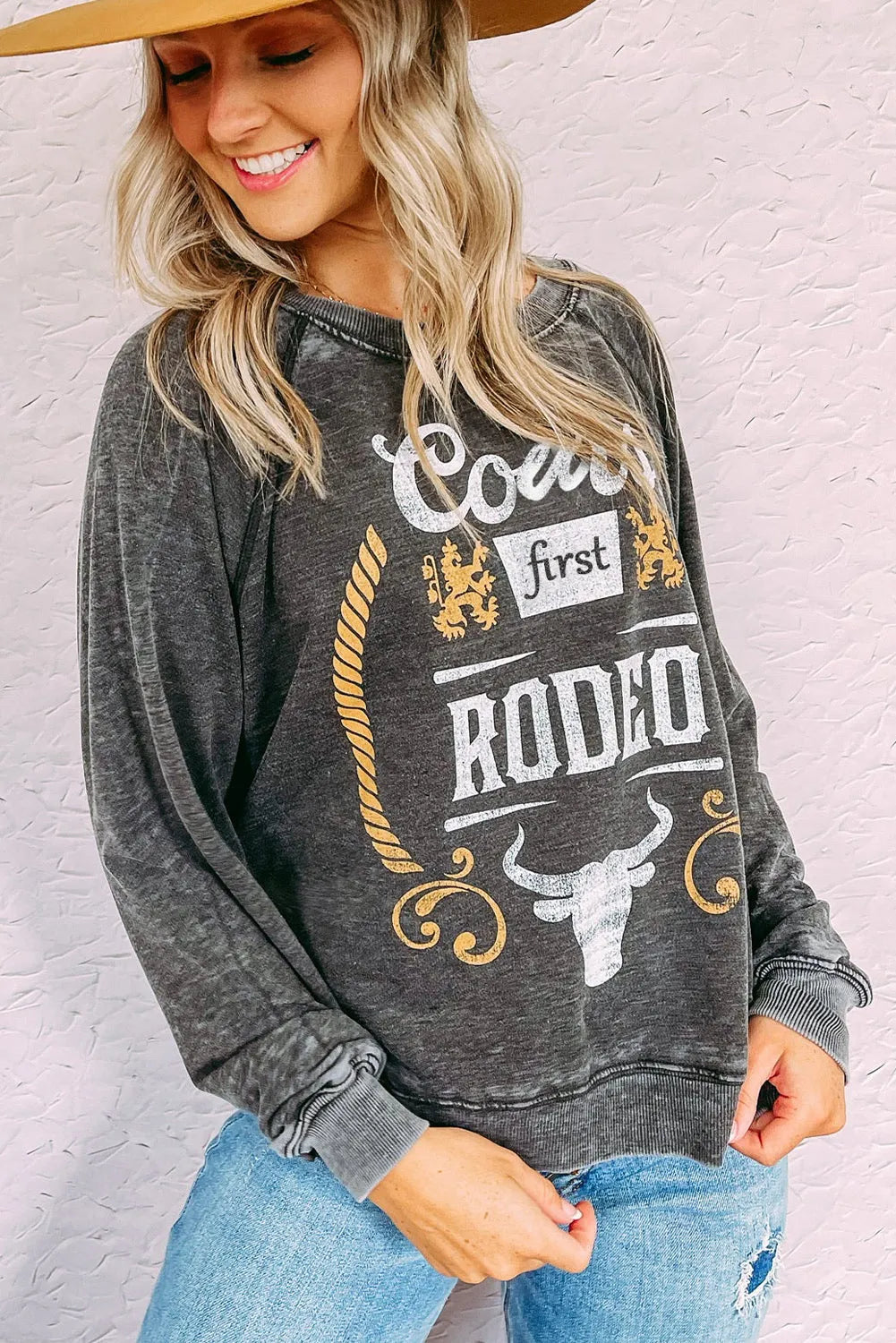 Gray Coors Banquet RODEO Graphic Mineral Washed Sweatshirt - Chic Meadow Boutique 