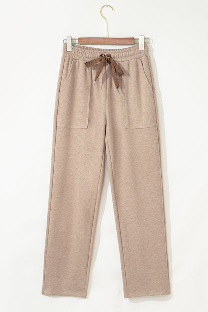 Gray Morn Corduroy Leopard Drawstring High Waist Trousers