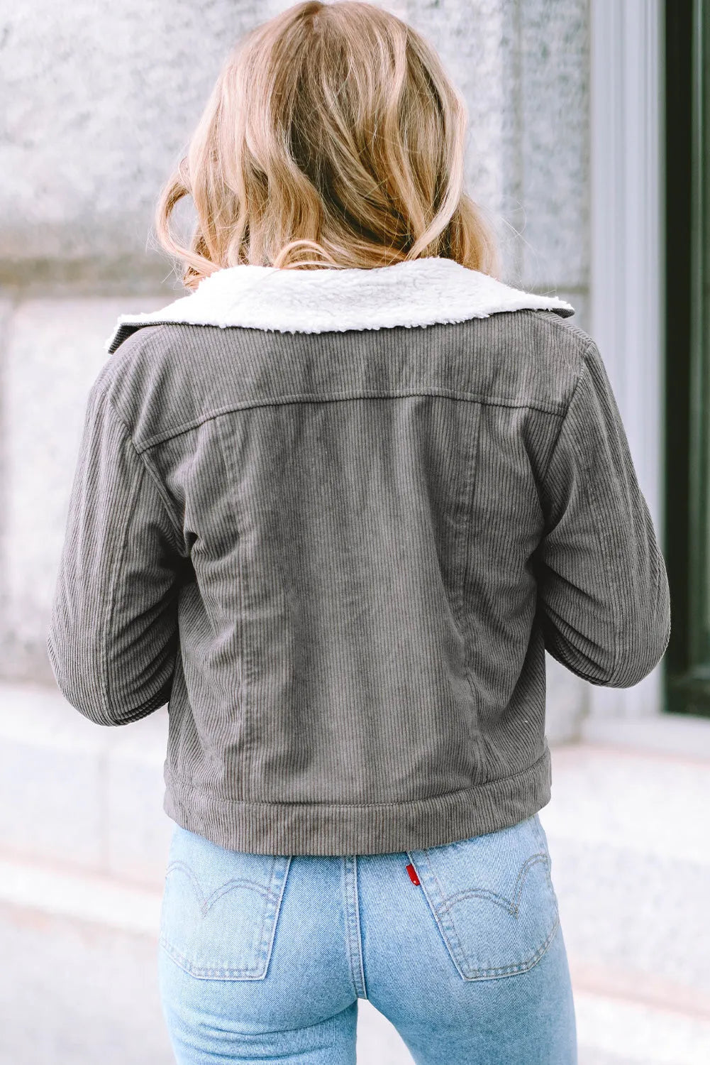 Gray Corduroy Sherpa Snap Button Flap Jacket - Chic Meadow Boutique 