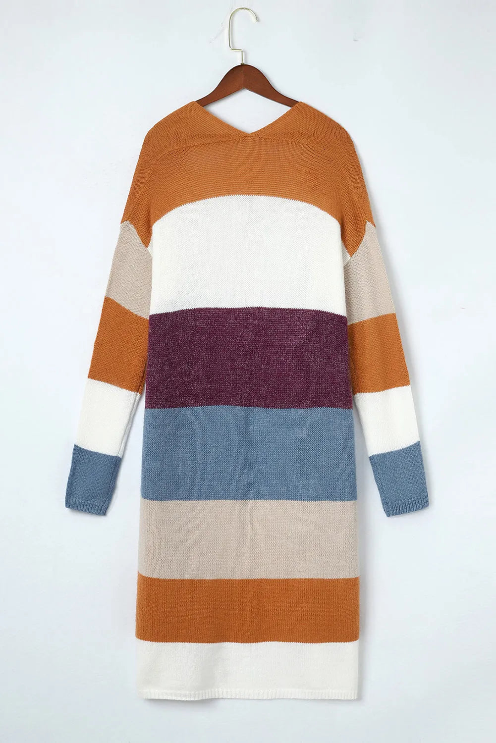 Multicolor Colorblock Open Front Long Knit Cardigan - Chic Meadow Boutique 