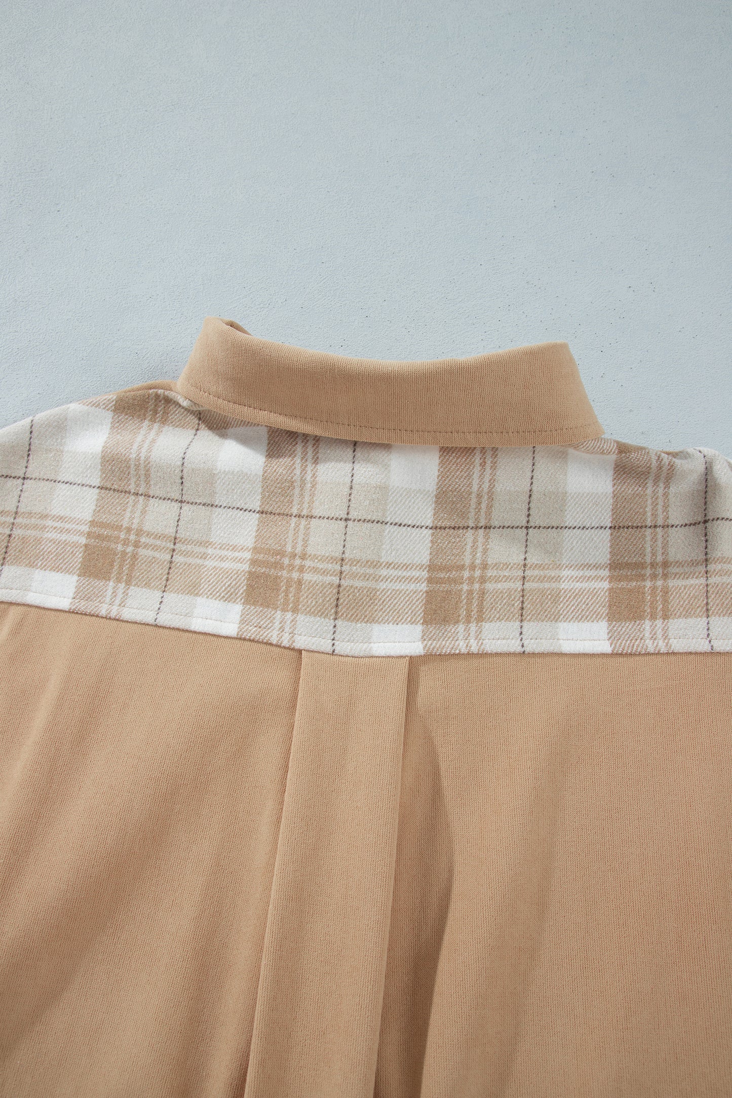 Light French Beige Plaid Colorblock Shirt Collar Shift Shacket