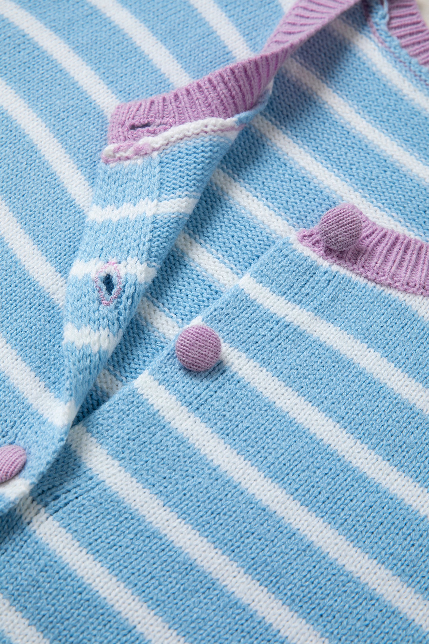 Sky Blue Stripe Striped Long Sleeve Round Neck Casual Open Front Cardigan