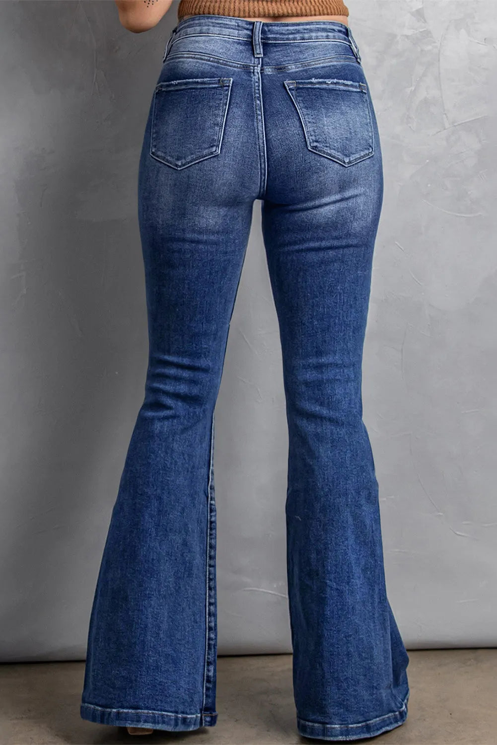 Dark Blue Plus Size Stitching Washed Flare Jeans - Chic Meadow Boutique 