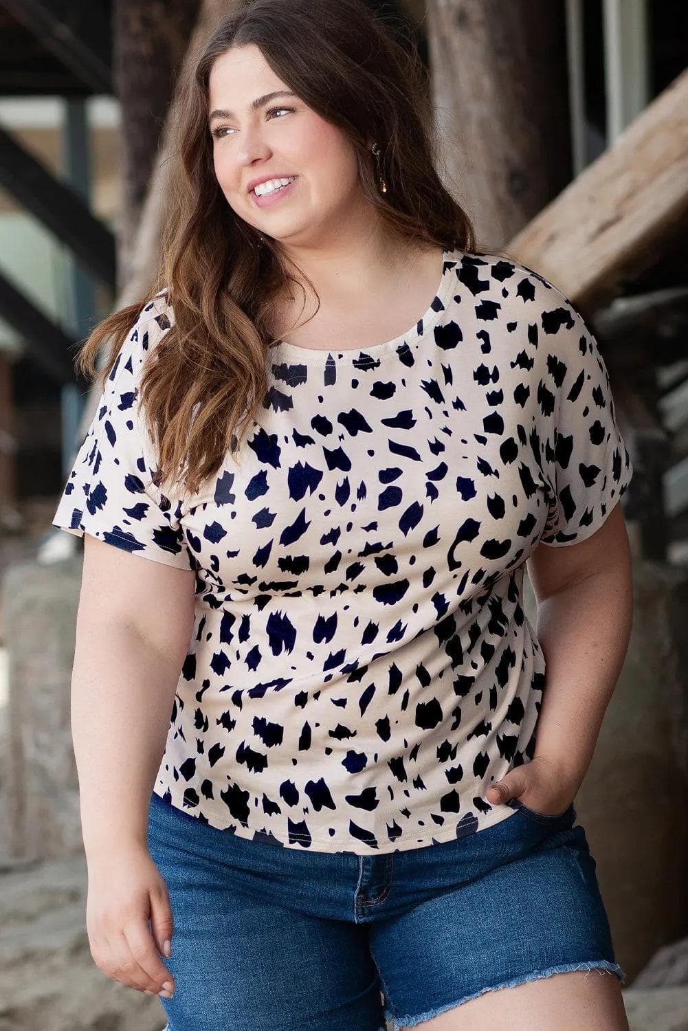 Plus Size/Plus Size Tops/Plus Size Tops & Tees Khaki Leopard Print Twist Open Back Plus Size Top