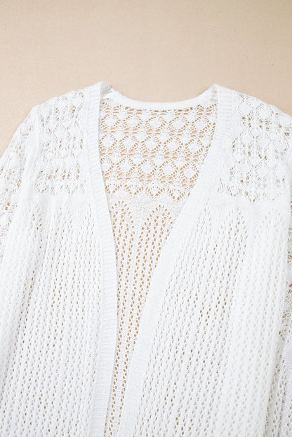 White Crochet Hollow Out Open Front Cardigan - Chic Meadow Boutique 