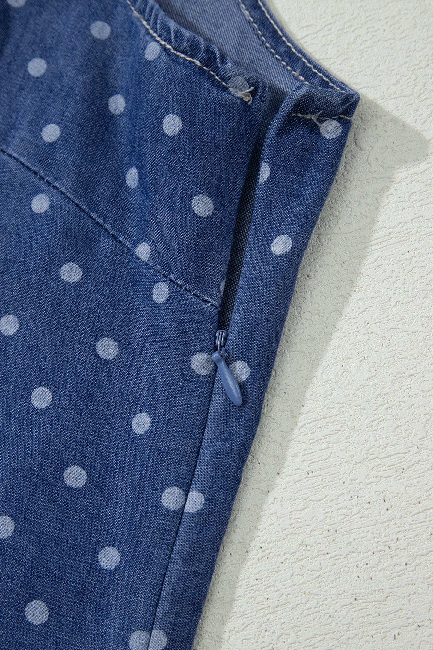 Blue Polka Dot Ruffle Hem Sleeveless Shift Dress Mini Vacation Wholesale