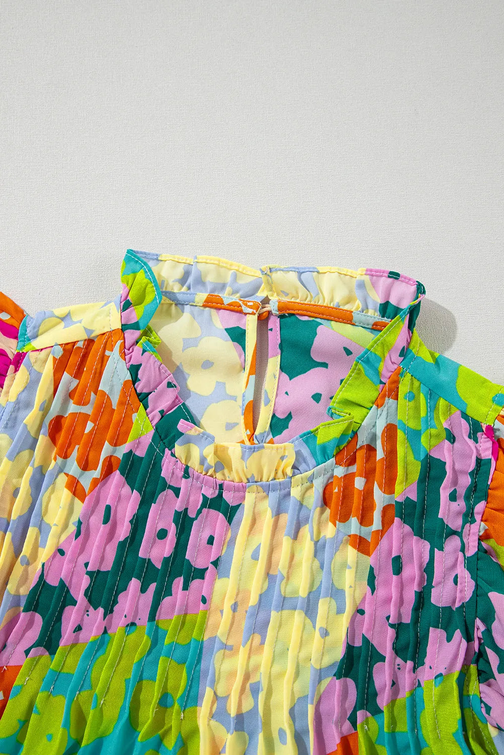 Multicolour Abstract Print Pleated Flutter Sleeve Blouse - Chic Meadow Boutique 