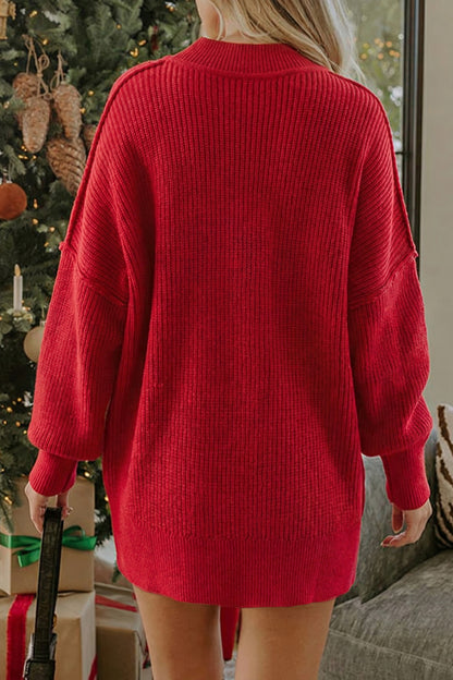 Red Dahlia Long Sleeve Ribbed Knit Stand Neck Regular Fit Pullover Sweater