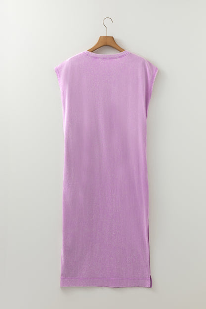 Wisteria Mineral Wash Pocketed T-shirt Long Dress