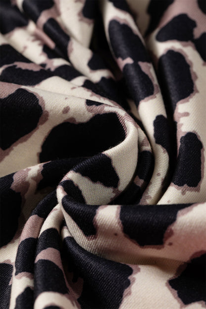 Rose Contrast Detail Tie Waist Leopard Print Casual Pants