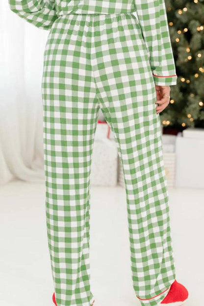 Loungewear & Sleepwear/Sleepwear Light Green Christmas Plaid Print Shirt and Pants Pajama Set