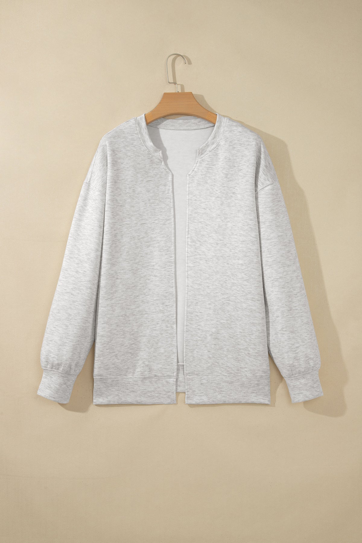 Light Grey Solid Color Jacket Style Open Front Sweatshirt