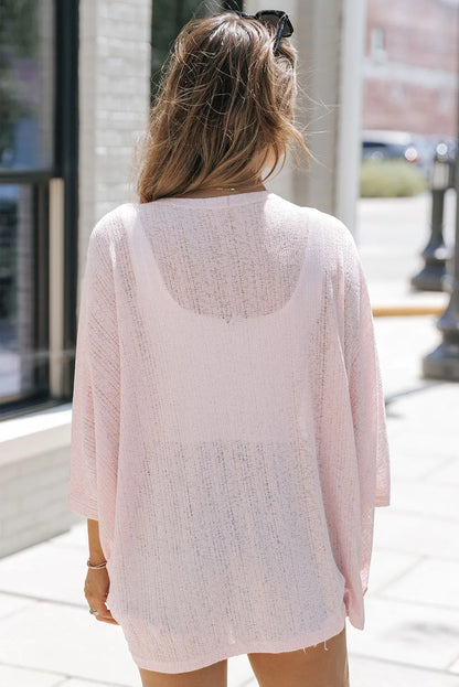 Pink Sheer Lightweight Knit Long Sleeve Cardigan - Chic Meadow Boutique 