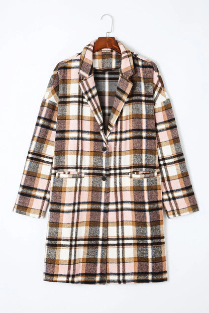 Pink Plaid Button Up Lapel Jacket - Chic Meadow Boutique 